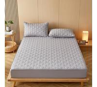 Drap de lit pour sommier tapissier,Protège-matelas matelassé épais de couleur unie, drap de lit doux et antidérapant adapté pour un lit simple, double, king size, gris 2,90 x 190 cm (1 pièce)