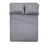 Drap de lit réversible Luxucy Couverture Douce en Microfibre Parure de lit Platinum Collection Poche Profonde Rides et résistant à la décoloration 4 pièces, Microfibre, Gris argenté, Queen Size