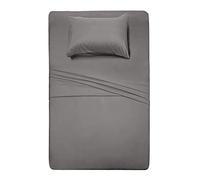 Drap de lit réversible Luxucy Couverture Douce en Microfibre Parure de lit Platinum Collection Poche Profonde Rides et résistant à la décoloration 4 pièces, Microfibre, Gris, Jumeau