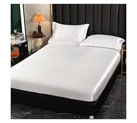 Drap De Lit Soie Drap Satin avec Ceinture élastique Remplacement Drap Housse Housse de matelas/140/160/200/Double Drap sans taie d'oreiller(Color:Bai se,Size:135x190x25cm)
