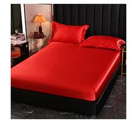 Drap De Lit Soie GlacéE Drap Satin avec Ceinture élastique Remplacement Drap Housse Housse de matelas/140/160/200/Double Drap sans taie d'oreiller(Da Hong se,90x200x25cm)