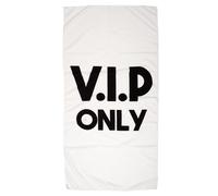 Drap de plage 70x140 cm en polyester KANEOHE modèle "V.I.P Only" blanc et noir