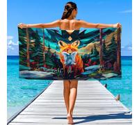 Drap de Plage Anti Sable Sechage Rapide 180 cm x 160 cm Fantasy Impressionist Serviette de Plage Microfibre Aquarelle Romantique Chaud Abstrait Géométrie Renard Absorbante Super Couverture de Plage