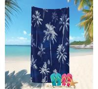 Drap de Plage Anti Sable Sechage Rapide 70x140 cm CréAtivité OcéAn Palmiers Grande Serviette de Plage Microfibre Portable Bleu Absorbante Super Couverture de Plage pour Chaises de Plage Spa