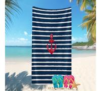 Drap de Plage Anti Sable Sechage Rapide 80x160 cm éLéMents D'Ancre Nautiques Grande Serviette de Plage Microfibre Portable Bleu Et Blanc Absorbante Super Couverture de Plage pour Chaises de Plage Spa