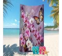 Drap de Plage Anti Sable Sechage Rapide 90x180 cm Fleurs Et Papillons Romantiques Grande Serviette de Plage Microfibre Portable Violet Absorbante Super Couverture de Plage pour Chaises de Plage Spa