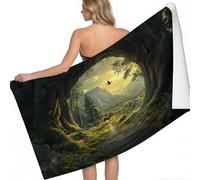 Drap de Plage Microfibre 200 x 100 cm Promenade en Bois dans la forêt Séchage Rapide Anti-Sable Vert Serviette Légère Idéale Voyage et Piscine