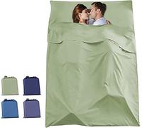 Drap de Sac de Couchage Coton avec Fermeture Éclair, Confort Léger Sac de Couchage et Couverture de Voyage, Sac de Couchage d'É té Doublure Drap Intérieur (Vert,115x210 cm)
