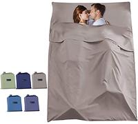 Drap de Sac de Couchage Coton avec Fermeture Éclair, Confort Léger Sac de Couchage et Couverture de Voyage, Sac de Couchage d'É té Doublure Drap Intérieur (Kaki,160x210 cm)