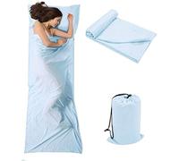 Drap de Sac de Couchage Coton avec Fermeture Éclair, Confort Léger Sac de Couchage et Couverture de Voyage, Sac de Couchage d'É té Doublure Drap Intérieur (Bleu Clair,115x210 cm)