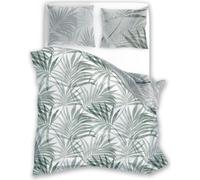 Drap de satin 140x200 Milargo Verde 004 vert gris feuilles avec une taie d'oreiller Faro