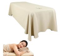 Drap de table de massage avec trou pour le visage - 190 x 80 cm - Épais et lavable - Tissu gaufré réutilisable pour spa, salon de beauté et utilisation à domicile - Beige