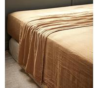 Drap Gaze de Coton GAÏA de L’Effet Papillon - Drap Plat 2 Personnes Confort et Douceur | 100% Double GDC 125 GR/m² [Drap Coton Plat] (Camel, 270x300 cm)