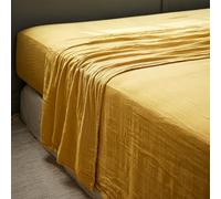 Drap Gaze de Coton GAÏA de L’Effet Papillon - Drap Plat 2 Personnes Confort et Douceur | 100% Double GDC 125 GR/m² [Drap Coton Plat] (Jaune Safran, 240x300 cm)