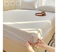 Drap House 120x200 Bonnet 20 cm Bleu, Drap-Housse 1 Personne Coton Polyester Motif À Rayures avec Elastique