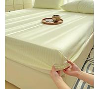 Drap House 150x200 Vert Coton Polyester, Drap-Housse 2 Personnes Motif À Rayures avec Elastique Matelas Épais