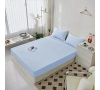 Drap House 2 Personnes 150x200, Draps Housse Polyester Matelas Epais Couleur Unie Bleu Ciel Elastique Tout Autour