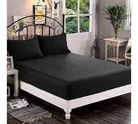 Drap-housse 1 pièce, de qualité hôtelière - Draps de lit égyptiens de 1500 fils au pouce carré, poche profonde jusqu'à 40,6 cm, résistant aux plis et à la décoloration, très grand lit, noir