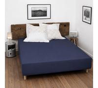 Drap Housse 100% Coton 160x200 cm - Bleu - Bonnet 35 cm - Doux, Respirant, Lavable - Home linge passion