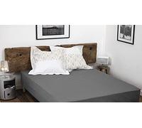 Drap Housse 100% Coton 180x200 cm - Gris foncé - Bonnet 30 cm - Doux, Respirant, Lavable - Home linge passion