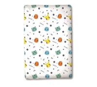 Drap-housse 100 % coton avec personnages Pokémon - Multicolore/blanc | Drap de lit pour chambre d'enfant, imprimé Pikachu, Squirtle, Charmander et Bulbasaur, Poke Ball