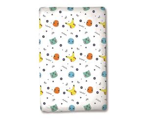 Drap-housse 100 % coton avec personnages Pokémon - Multicolore/blanc | Drap de lit pour chambre d'enfant, imprimé Pikachu, Squirtle, Charmander et Bulbasaur, Poke Ball