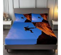 Drap Housse 100x200 cm Escalade 3D Drap-Housse Escalade Drap Plat Microfibre 1 Personne avec 2 Taie d'oreillers pour Matelas Épais XCW745