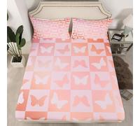 Drap Housse 120x190 Enfant Fille Draps Housse 1 Personne Papillon Rose 3D Housse Matelas Poche Profonde 30cm Drap-Housse Microfibre Doux avec 2 Taies D'oreillers e835