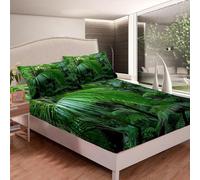 Drap Housse 120x190 Feuilles de Banane, 3D Plantes Tropicales Drap-Housse 120 x 190, Drap Plat 1 Personne, Drap Housse Enfant avec 2 Taies d'oreillers pour Matelas Épais b590