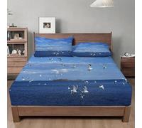 Drap Housse 120x190 Mouette, 3D Océan Drap-Housse 120 x 190, Drap Plat 1 Personne, Drap Housse Enfant avec 2 Taies d'oreillers pour Matelas Épais b1969