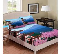 Drap Housse 120x200 / 120x190 Style Japonais 120 x 200 Enfant Paysage de Cerisiers en Fleurs 3D Drap-Housse Grand Bonnet 30 cm avec Élastique Tout Autour a.6326