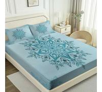 Drap Housse 140 × 190 cm, Bleu-Vert Doux Draps Housses en Microfibre, Fines Flocons de Neige Art déco Imprimé Drap-Housses avec Une Rebord Élastique, Lavable Housse Matelas avec Bonnet 30 cm