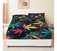 Drap Housse 140 x 190 cm Espace Galaxie Feuilles Coloré, Drap-Housse Doux Respirant et Résistant Microfibre Lavable en Machine, Imprimés Drap Housse Poche de 30 cm Profondeur