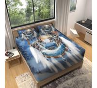Drap Housse 140 x 190 cm Fantastique Loup Attrape-Rêves Jungle Coloré, Drap-Housse Doux Respirant et Résistant Microfibre Lavable en Machine, Drap Housse Poche de 30 cm Profondeur