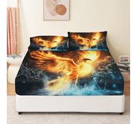 Drap Housse 140 x 190 cm Motif Phénix Doréavec Taies d'oreillers Matelas Protège en Microfibre avec Bonnet 30cm Or Antidérapants Résistant aux Rides