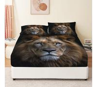 Drap-Housse 140 x 190 cm Protège-Matelas Motif de Vue De Face du Lion Animal en Microfibre, Noir Et Marron Drap-Housse pour lit à sommier tapissier, Matelas jusqu'à 30 cm de Hauteur