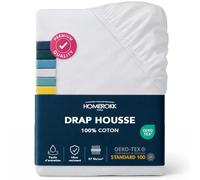 Drap Housse 140 x 190 x 27+ cm - 100% Coton 57 Fils/m2 - Bonnet Profond pour Matelas épais - Blanc