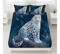 Drap Housse 140 x 200 cm 3 Pièces + 2 Taie d'oreiller 65 x 65 cm Microfibre Brossée Douce, Matelas Épais jusqu'à 30 cm, Respirante, Anti-Froissement, Bleu, Animal Léopard Jungle