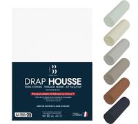 Drap Housse 140x190 Bonnet 40cm Blanc Draps Housses 100% Coton Qualité Supérieur 4 Coins Extensible, Respirant et Doux spécial Matelas épais