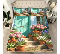 Drap Housse 140x190 cm À L'italienne 3D Drap-Housse 140x190 cm Jardin - Housse de Matelas Grande Bonnet 30 cm, Lit 2 Personnes - Inclus 2 Taies d'oreiller U1642