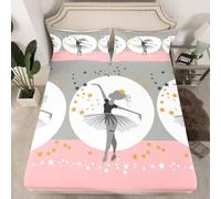Drap Housse 140x190 cm Ballet, 3D Fille Rose Drap-Housse en Microfibre, Drap Plat 2 Personnes, Drap Housse avec 2 Taie d'oreillers pour Matelas Épais BL1977