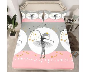 Drap Housse 140x190 cm Ballet, 3D Fille Rose Drap-Housse en Microfibre, Drap Plat 2 Personnes, Drap Housse avec 2 Taie d'oreillers pour Matelas Épais BL1977