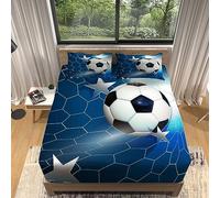 Drap Housse 140x190 cm Football, 3D Football Drap-Housse 140x190 cm - pour lit de 140 x 190 à 30 cm - Hauteur du Matelas, Drap Housse 2 Personnes avec 1 Taie d'oreiller