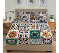 Drap Housse 140x190 cm Style Mandala BohèMe Microfibre Drap de Lit Coloré Respirant Housse de Matelas sans Repassage Ourlet Élastique Solide Convient aux Matelas à Moins de 30 cm