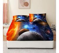 Drap Housse 140x190 Cosmos Drap-Housse Galaxie Draps Housse Microfibre avec Grand Bonnet de 30 cm, et 2 Taies d'oreillers, Lot Drap Housses, pour Matelas éPais