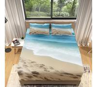 Drap Housse 140x190 Motif Hawaï, Plage, océan Housse de Matelas, Enfants Protection de Matelas 30cm, Bleu Drap de lit, Doux Drap Housse Set en Microfibre avec Taies d'oreiller x2