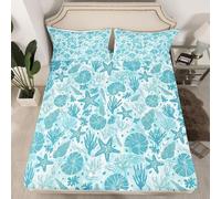 Drap Housse 140x190 Océan, 3D Coquille D'étoile de Mer Drap-Housse 140 x 190, Drap Plat 2 Personnes, Drap Housse Enfant Adulte avec 2 Taies d'oreillers pour Matelas Épais a1074