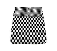 Drap Housse 140x190cm Antidérapants Résistant aux Rides, avec Grand Bonnet de 30 cm - Drap-Housse Microfibre Doux à Motif Plaid en Damier, avec 2 Taie d'oreiller - Noir et Blanc