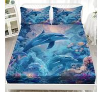 Drap Housse 140x190cm Bonnet 30cm - Doux, Résistant, Anti-Plis - Bleu Drap Housses en Microfibre Lit 1 Personne - Protection de Matelas Drap de Lit ThèMe OcéAn Fantastique Adulte