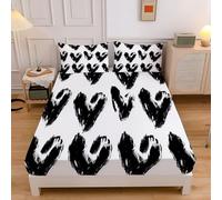 Drap Housse 140x190cm Forme Cœur Graffiti 2, Personnes, Motif Impressionnisme Illustration, Parure de Lit Microfibre Doux, Bonnet 30 cm, Blanc Drap Housse + 2 Taie d'oreiller 65x65 cm
